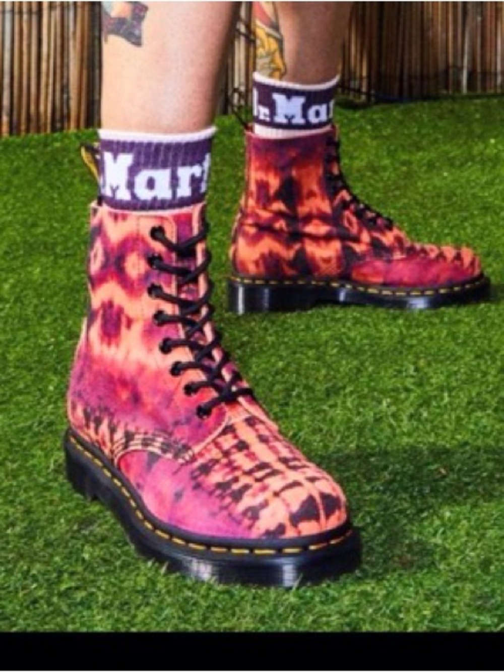 Dr. Martens Women’s Tie-Dye Lace-Up Combat Boots - Pink Orange
